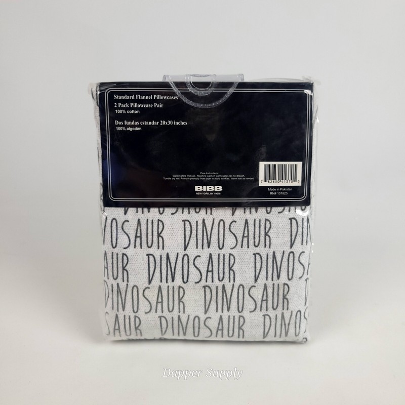 BIBB Flannel Pillowcases 2 Pack DINOSAUR Black Grey New gallery