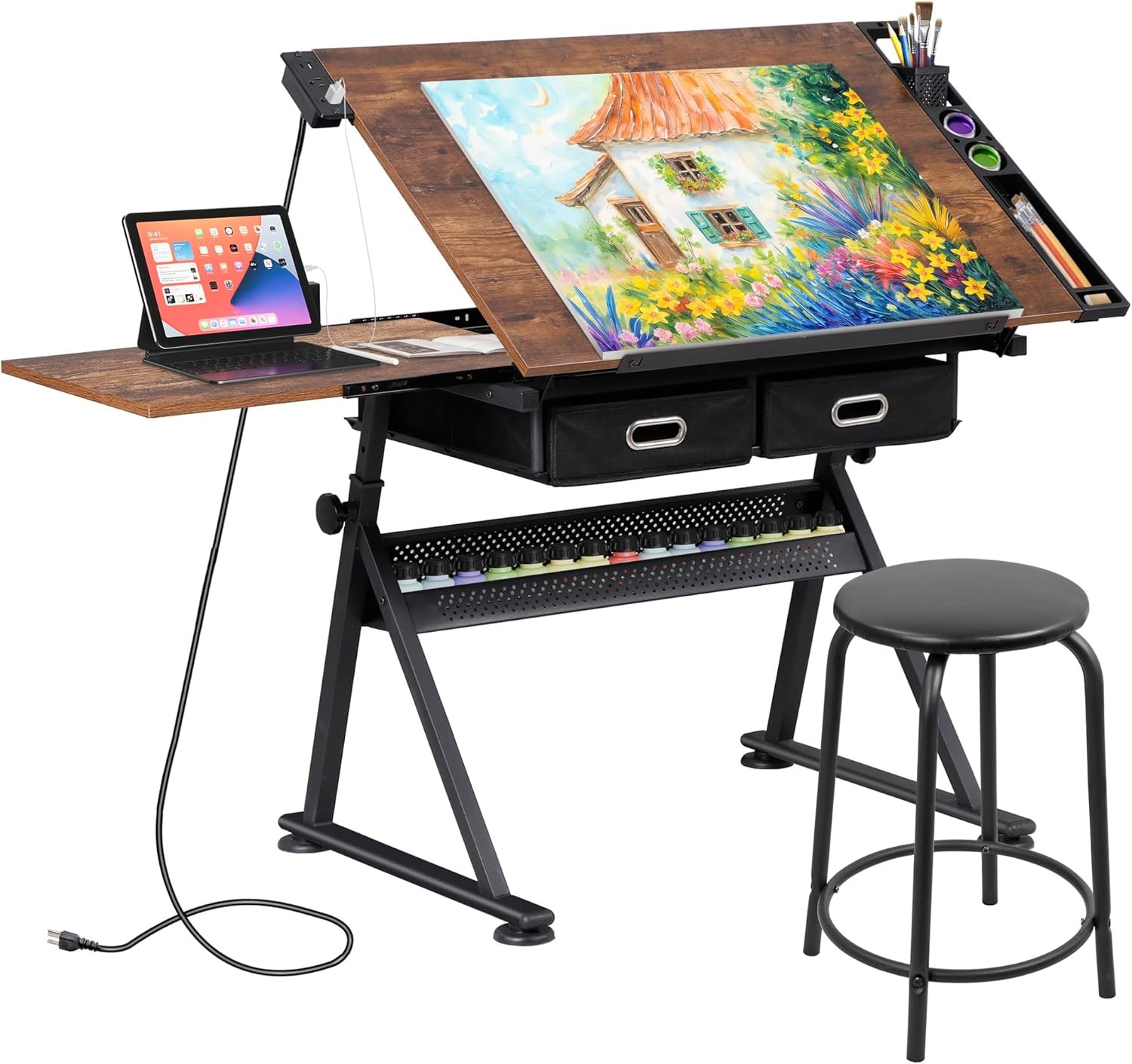 NEW ZENY Adjustable Drafting Table with Stool, Tilting Drawing Desk Artist Tab gallery