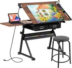 NEW ZENY Adjustable Drafting Table with Stool, Tilting Drawing Desk Artist Tab