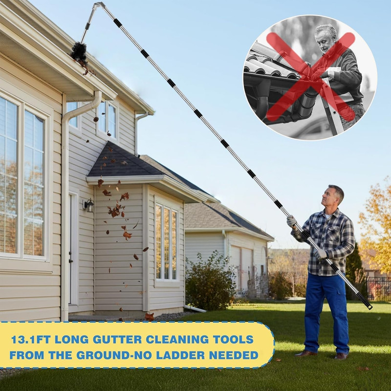 Gutter Cleaning Tools from the Ground, 13.1FT Adjustable Gutter Cleaner Pole wit gallery