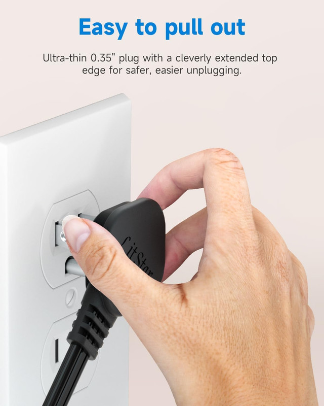 Flat Plug 1Ft Short Extension Cord, 90-Degree Plug Low Profile Power Adapter, 3- gallery