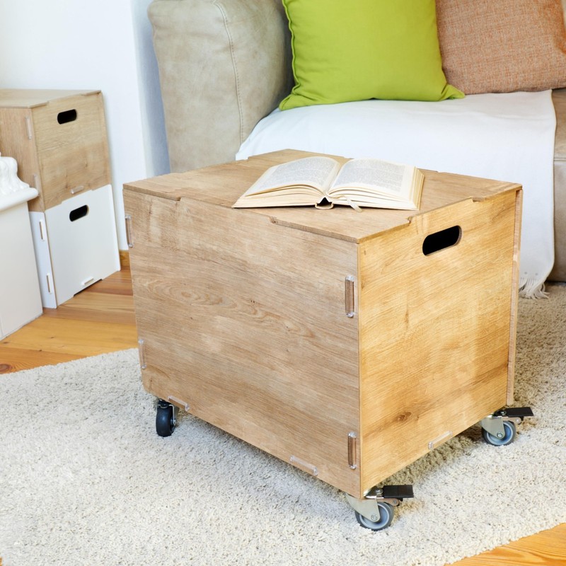 Storage Box with Wheels and Lid MDF Wooden 33x45.5x34.5cm + 6cm Wheels... gallery