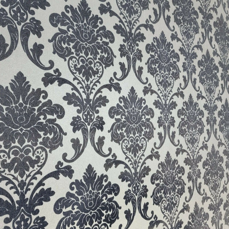 Wallpaper rolls flocking navy blue silver metallic Flocked vintage velvet Damask gallery