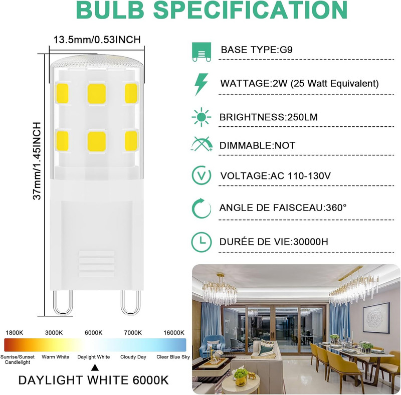 G9 LED Bulb 2W,25W Halogen Light Bulbs Equivalent 250LM,120V Mini T4 G9 Bi-Pin B gallery