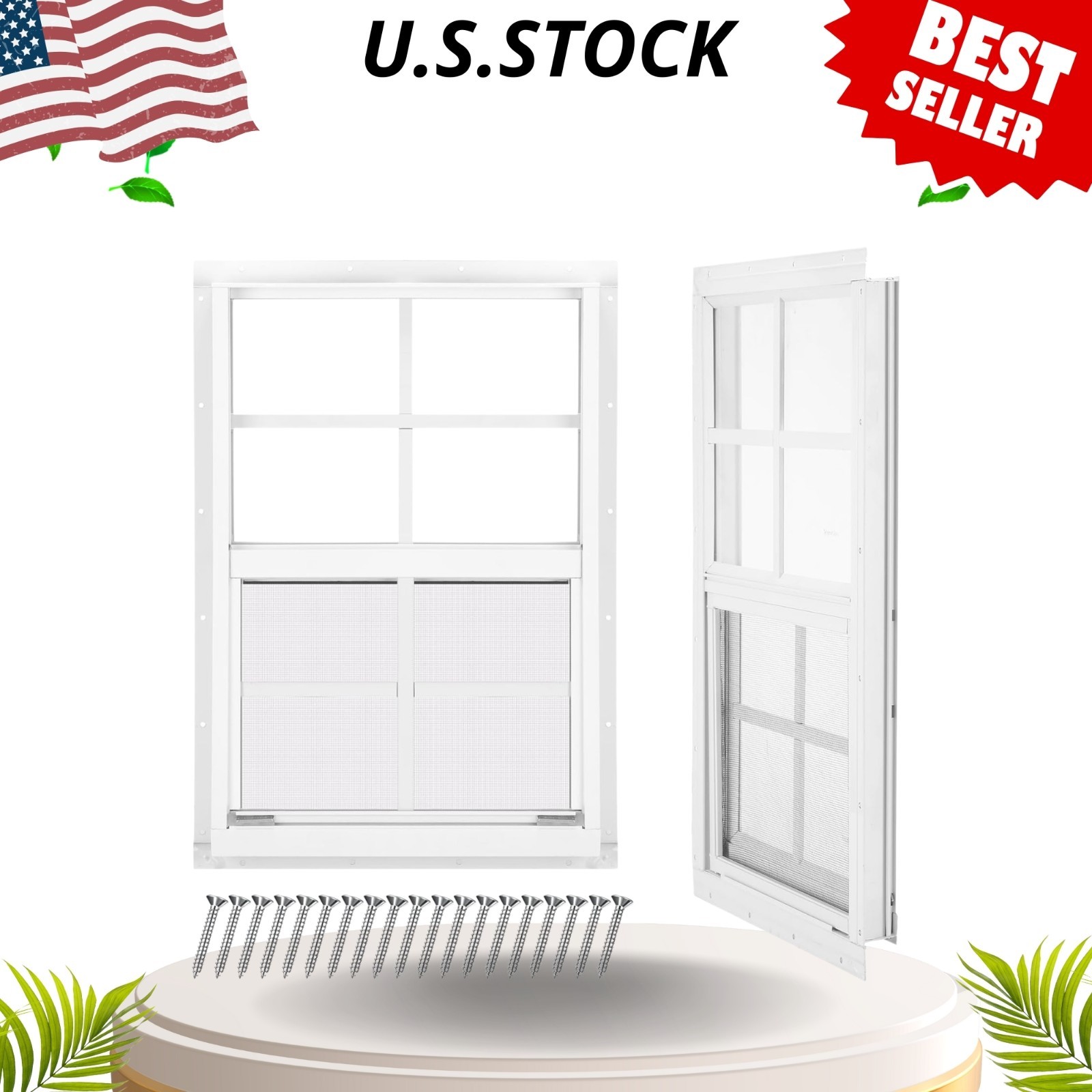 2 Pack 12"x18" Shed Windows Sliding Tempered Glass with Screen White gallery