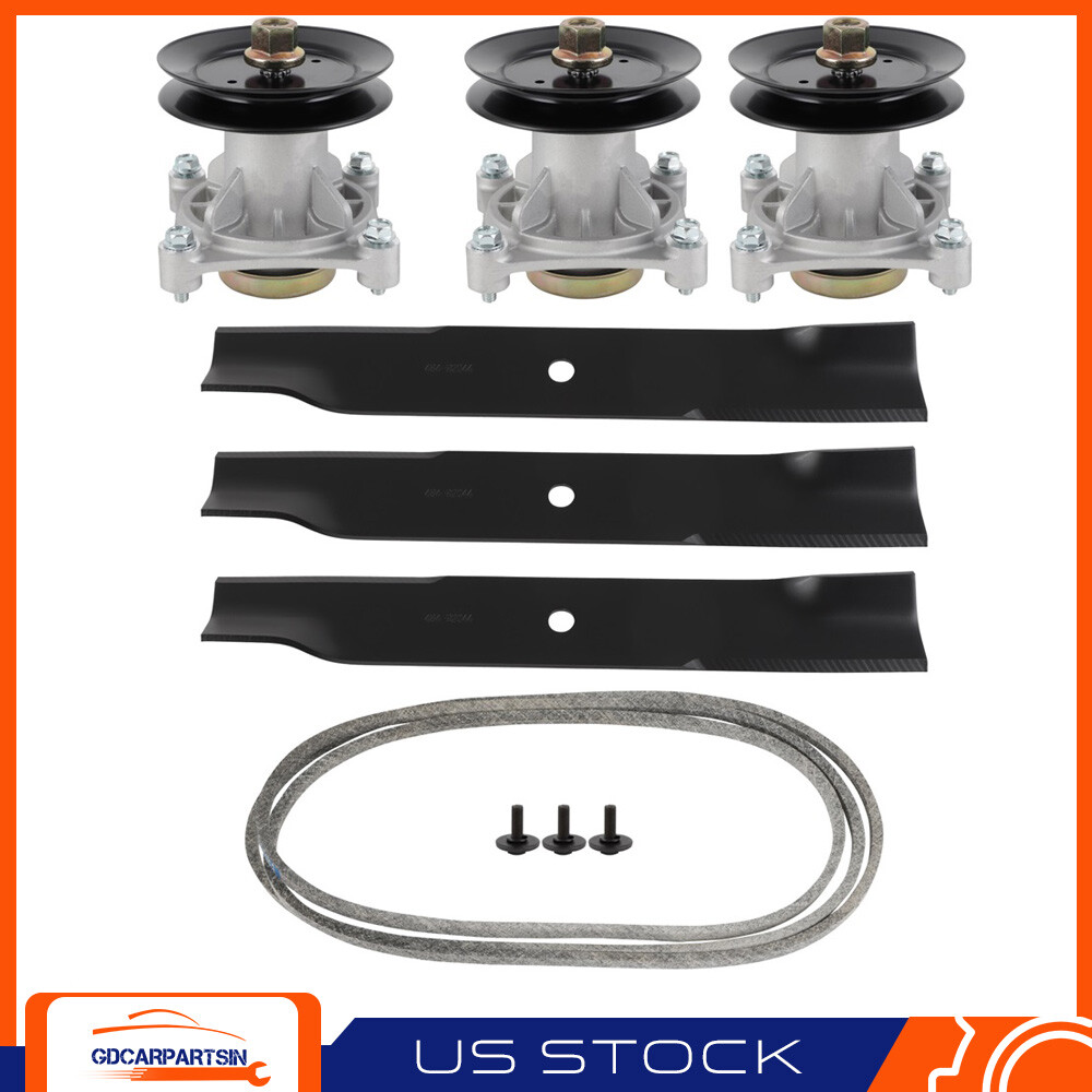 52" Deck Rebuild Kit Spindle Blade Pulley Belt for Hustler Raptor 604214 603995 gallery