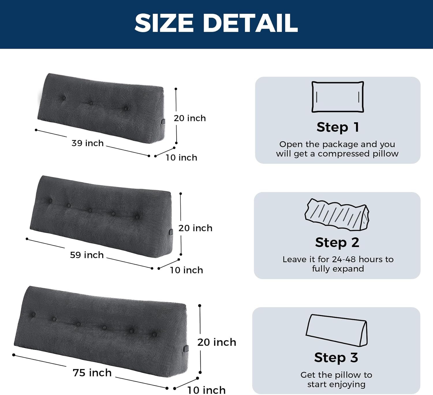 King Headboard Pillow Wedge - Removable Cover for Reading & Relaxing, Black gallery
