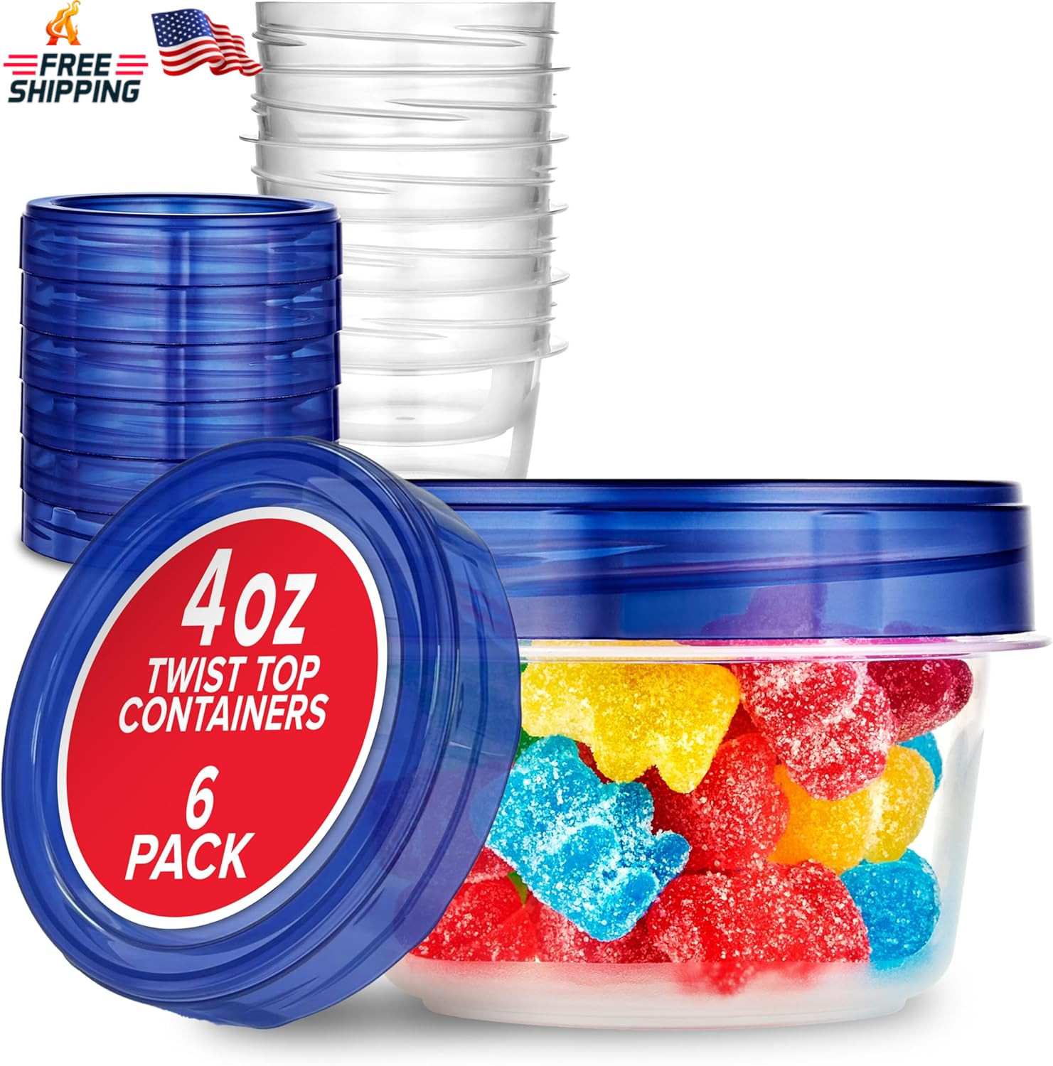 Stock Your Home 4Oz Plastic Containers with Twist Top Lids (6 Pack), 1/2 Cup Sma gallery