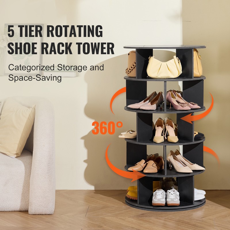 5-Tier Rotating Shoe Rack Tower 360° Spinning Shoe Display Carousel Black gallery