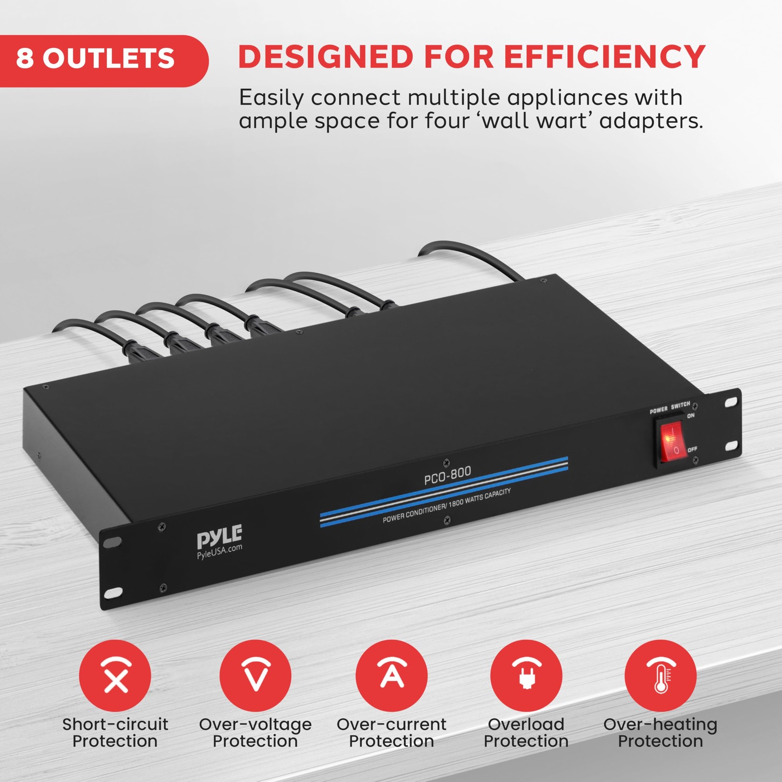 Pyle 1800W 8-Outlet Rack Mount Power Conditioner - 15 Amp Surge Protector with gallery