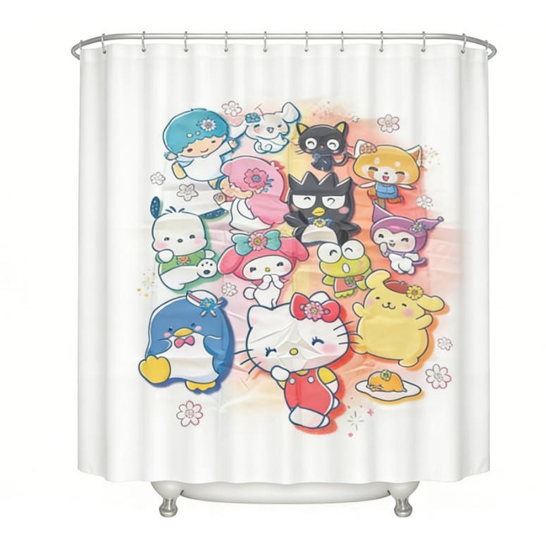 Cute Cartoon Characters Shower Curtain with 12 Hooks Included 59" × 71" gallery