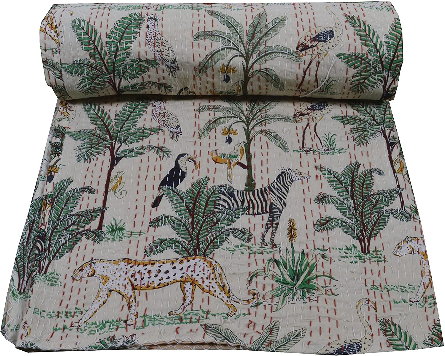 Indian Vintage Reversible Handmade Cotton Blanket Throw Bedspread Kantha Quilts gallery