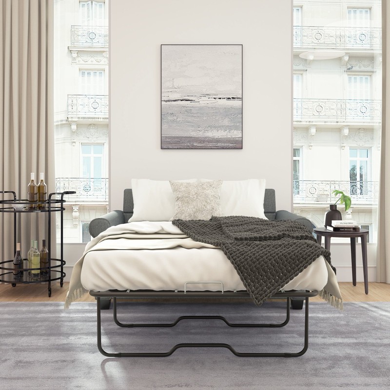 Sofa Bed Pull Out Sleeper Loveseat Couch Twin Adult Size Rolled Arms Gray gallery