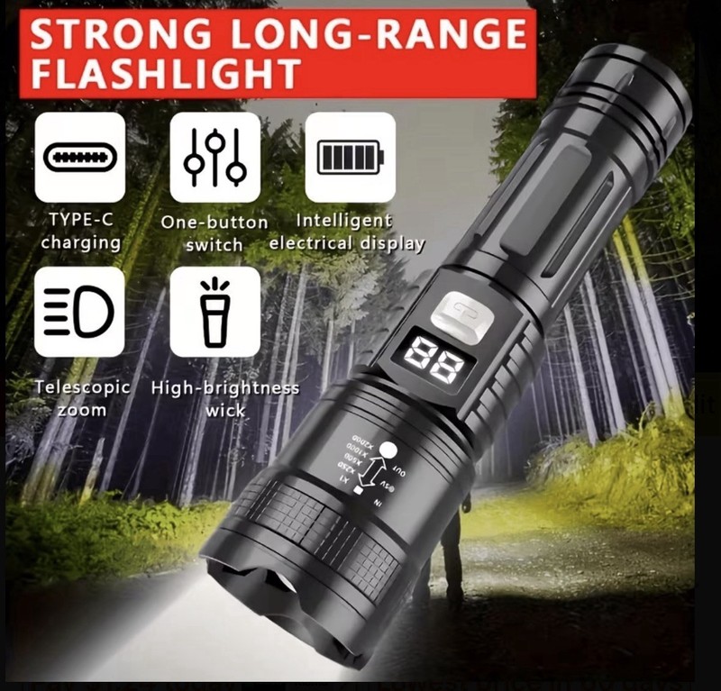 A76 LED Rechargeable Flashlight Black Metal Cordless 3.7V 1 Battery 5-10h gallery