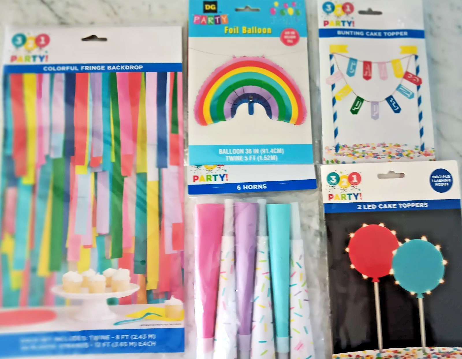 NEW 321 Party! Birthday Balloons LED CAKE TOPPER, HORNS, MULTI-COLOR BACKDROP gallery