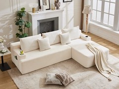 Modular Sectional Sofa L Shaped Cloud Couch with Right Chaise and Cushion Beige