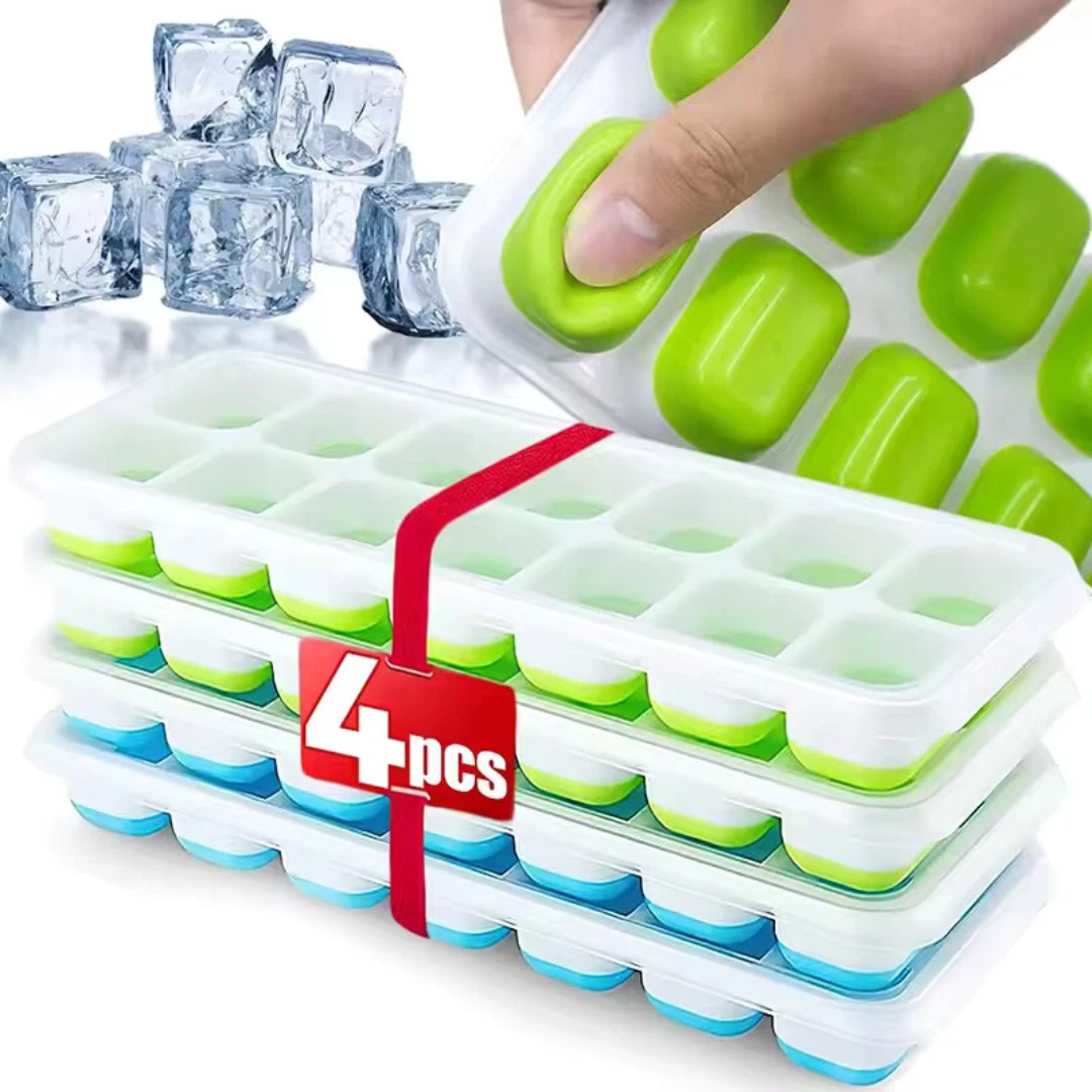Ice Cube Tray, 4 Pack Silicone Ice Tray, 14 Ice Cube Molds with Lids, Stackable gallery