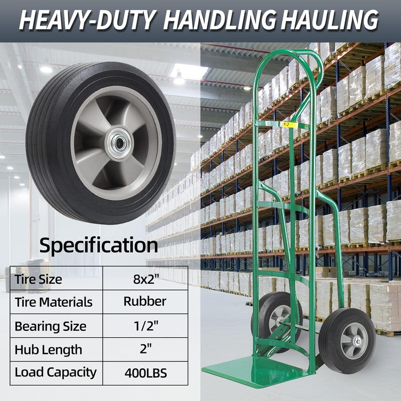 8" X 2" Solid Rubber Flat-Free Tire and Wheel, with Ball Bearings and 1/2” Axle gallery