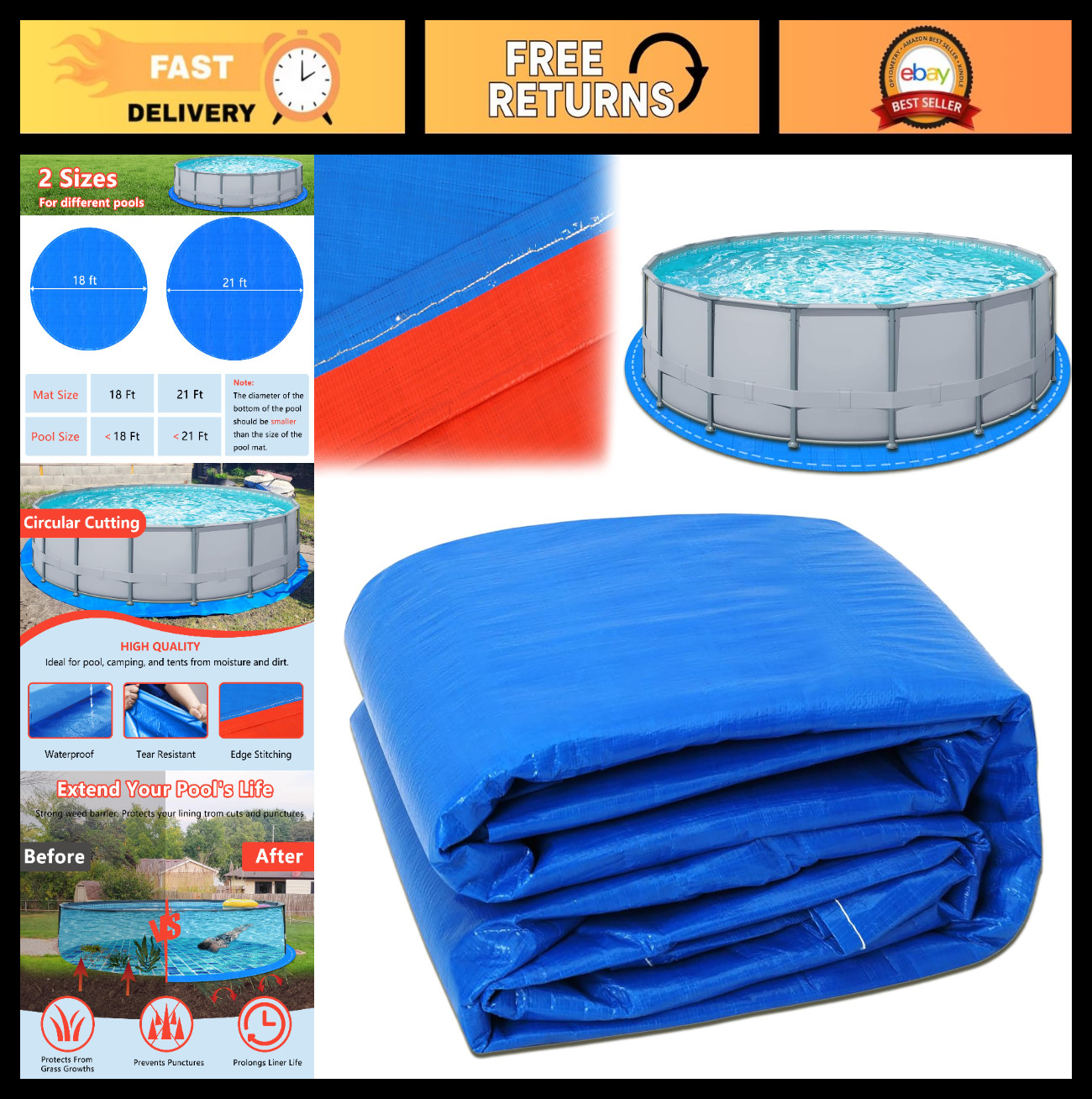 Round Pool Liner Pad - Anti-Tear Ground Cloth Tarp, Puncture-Resistant Underlaym gallery