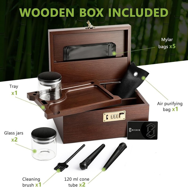 Large Bamboo Storage Box with Combination Lock Decorative Organizer for Home and gallery