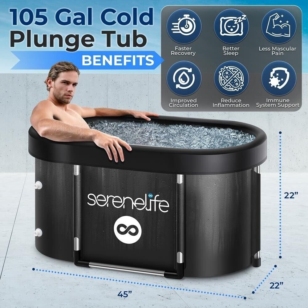 SereneLife 105 Gal. Inflatable Insulated Freestanding Cold Plunge Tub (Black) gallery