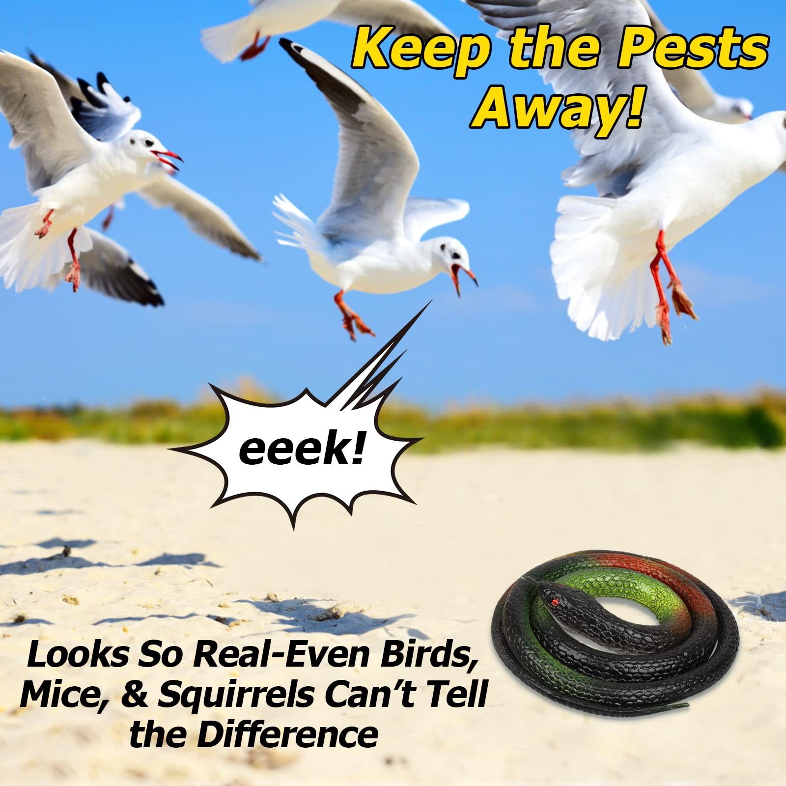 Realistic Rubber Snake Toys Garden Props Scare Birds Squirrels Mice 4 Pcs gallery
