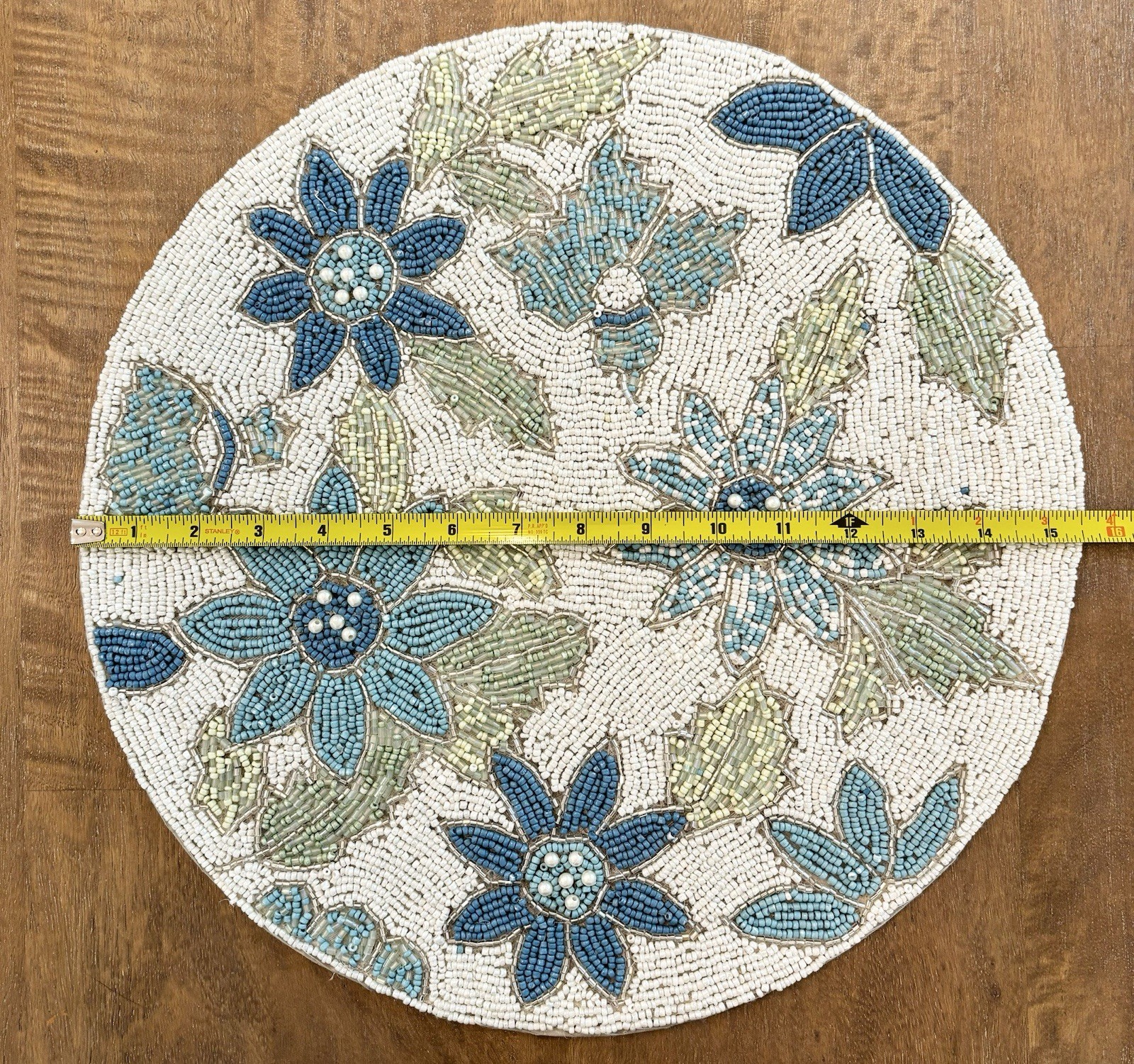 Spring Summer Blue Flowers Beaded Placemat Charger Tahari 15.5" Round - NEW gallery