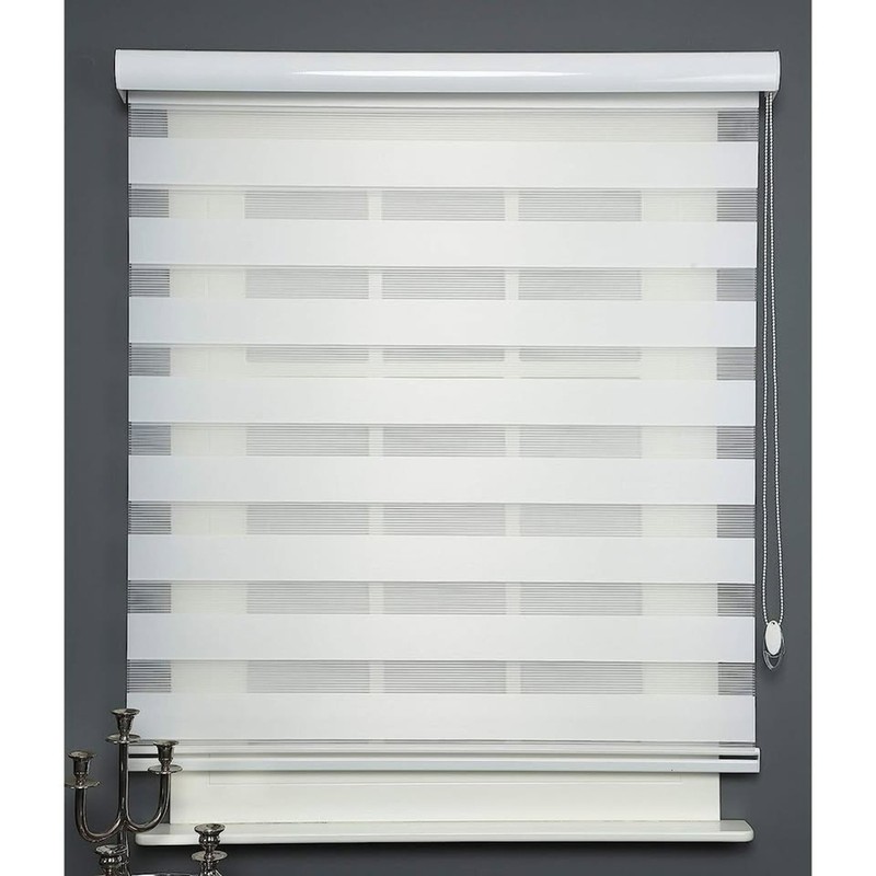74x72 Zebra Shades Dual Layer Roller Blinds Light Filtering Privacy White gallery