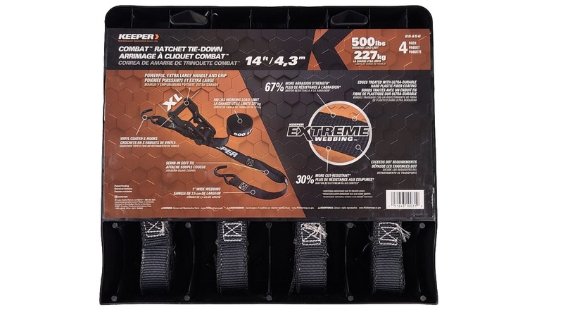 Keeper Combat Ratchet Tie-Down Straps 1” X 14’ 500lbs Working Load, 4 Pack New gallery