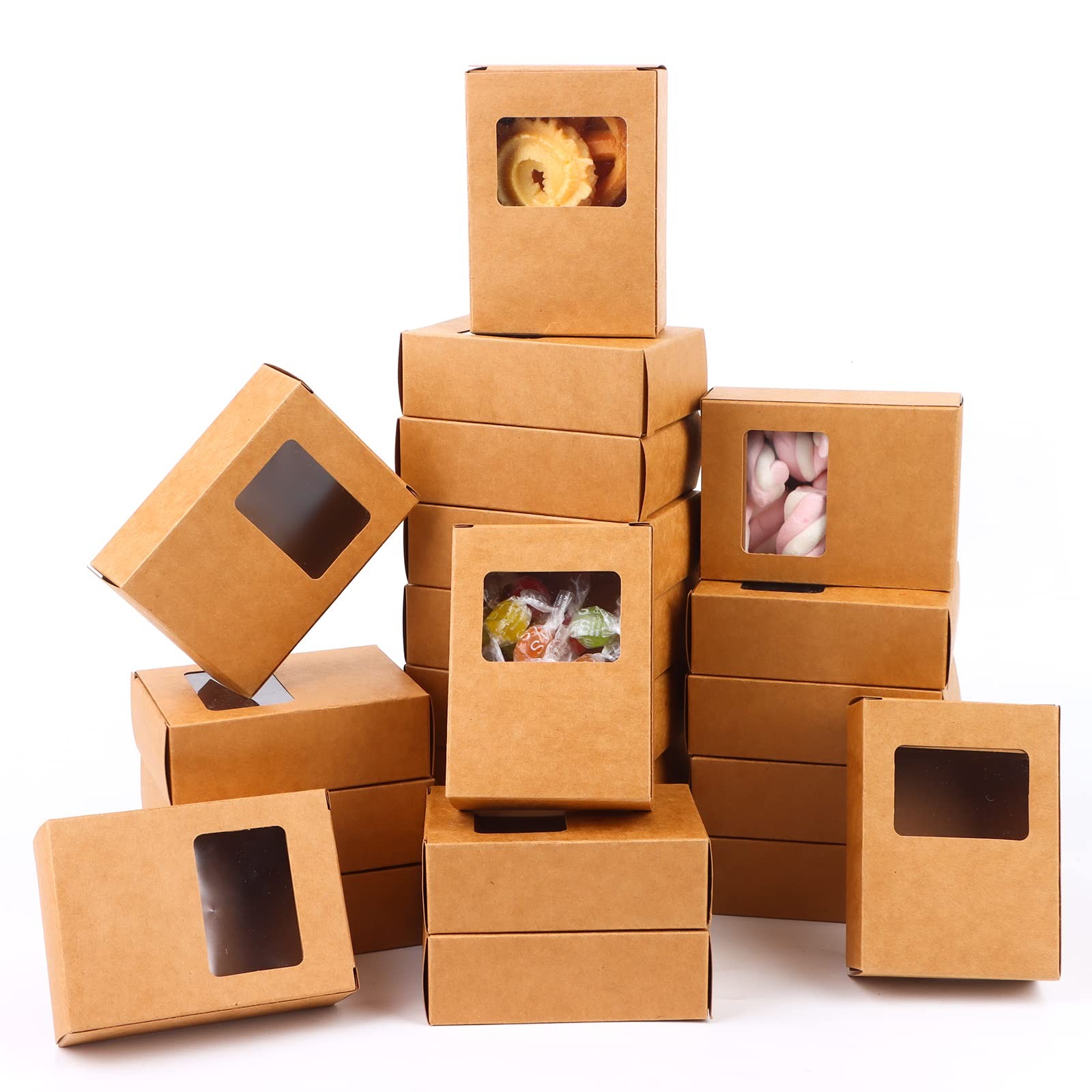 100 PCS Mini Kraft Paper Box with Square Window Soap Packaging Boxes Craft Ca... gallery