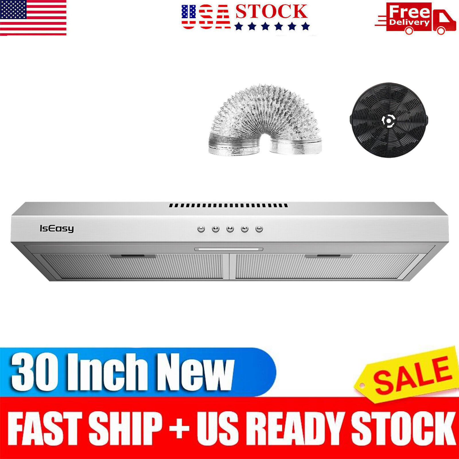 Kitchen Range Hood 30 inch Under Cabinet Cook 3-Speed Vent Fan Ducted/Ductless gallery