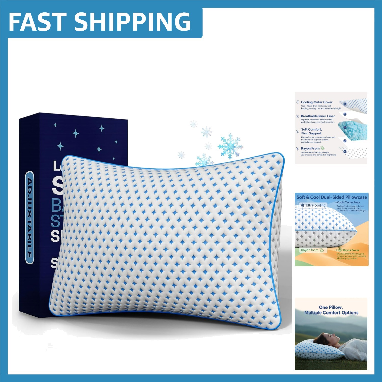 Adjustable Memory Foam Cooling Pillow – Standard Size, Firm Support & Breatha... gallery