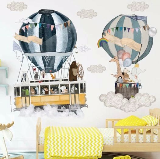 Large High quality PVC Removable Hot Air Ballon’s and bear Wall Decal for kids gallery