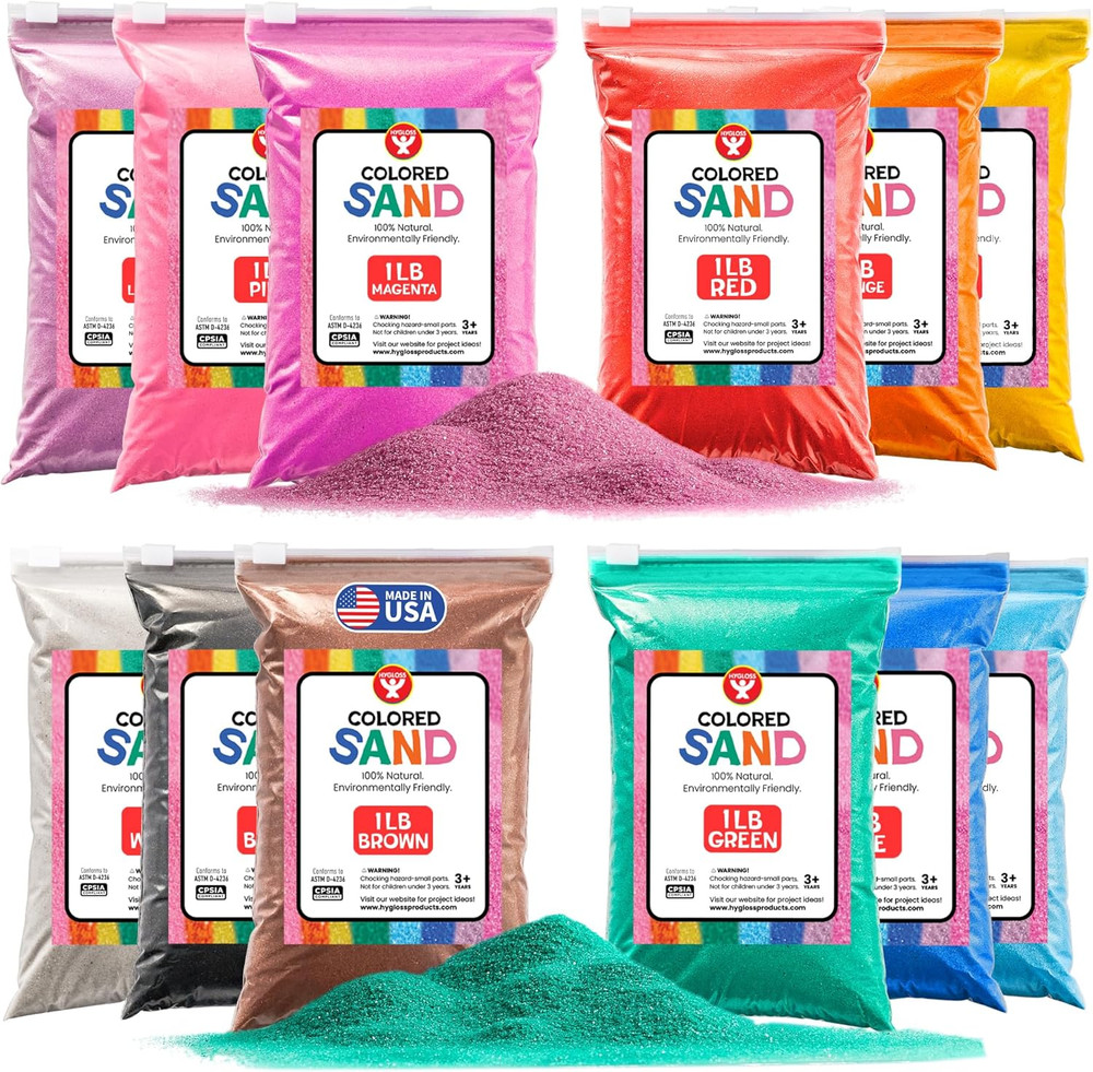Colored Sand for Crafts - 12 Assorted Colors Bags - 1 Lb Vibrant Colorful Fine S