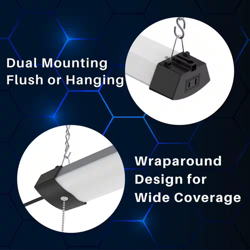 4 Ft. 300-Watt Equivalent Integrated LED Black Wraparound Shop Light Pull Chain gallery