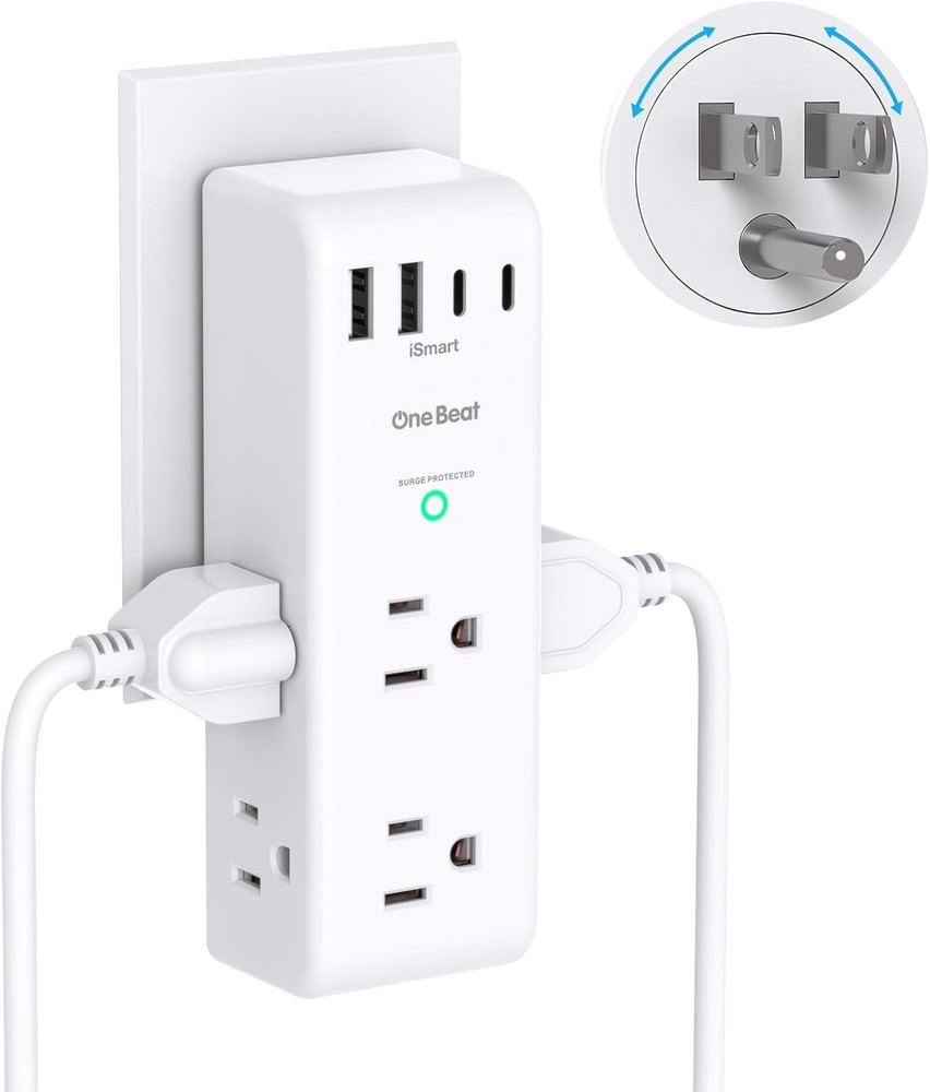 Surge Protector Outlet Extender - with Rotating Plug, 6 AC Multi Plug Outlet