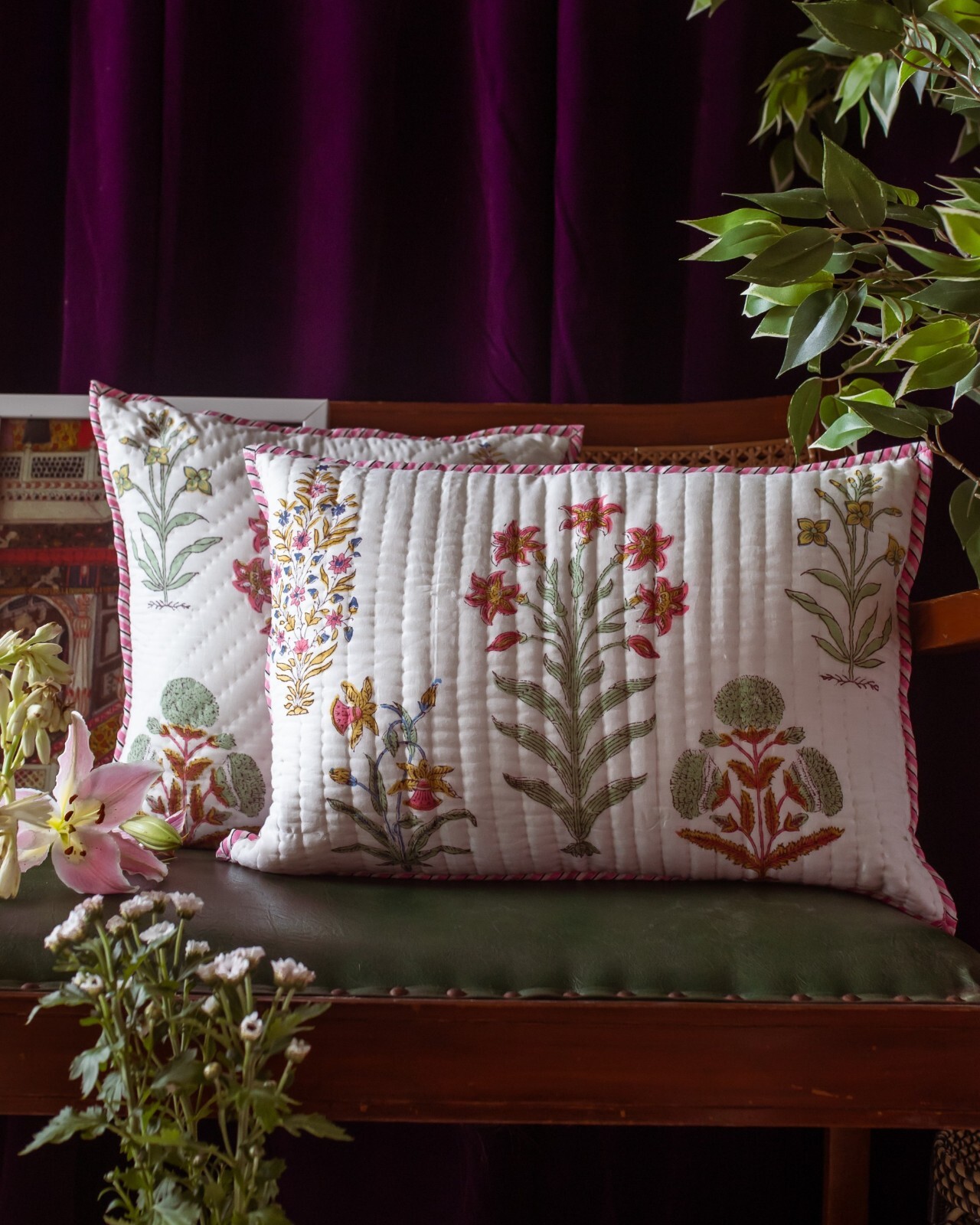 Multi Buti Pique Cushion Cover, Floral Printed Cushion, Pillow Cover gallery