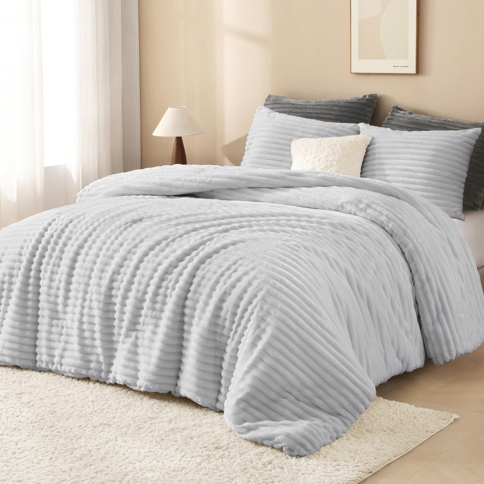Andency Queen Comforter Set, Fluffy Super Soft Light Grey Comforter for Queen Si gallery