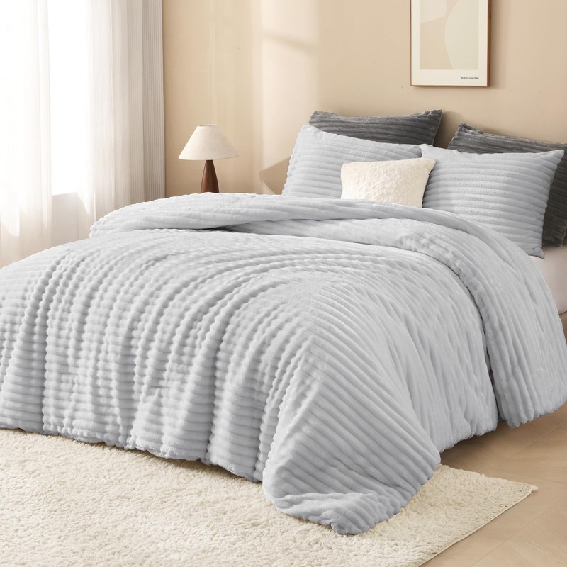 Andency Queen Comforter Set, Fluffy Super Soft Light Grey Comforter for Queen Si gallery