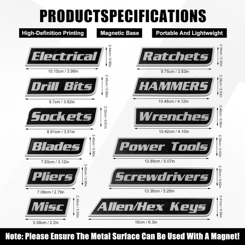 12 Pack Magnetic Tool Box Labels, 3D-Printed Tool Box Labels for Steel Toolbo... gallery