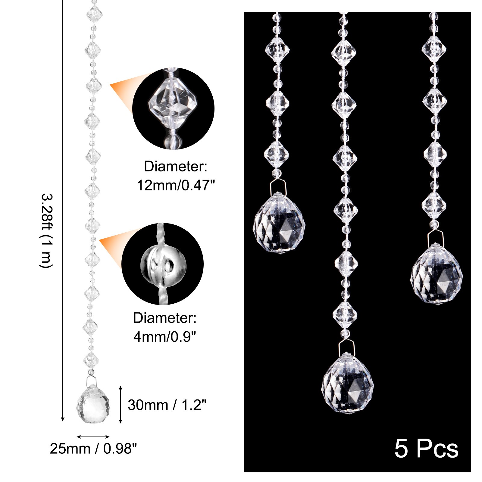 5Pcs Acrylic Crystal Garland Strands Bead String Hanging (1m/3.28ft) gallery