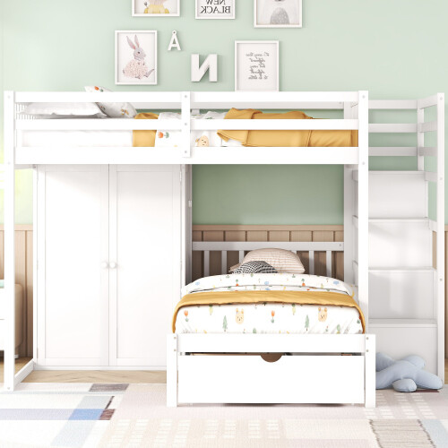 Solid Wood Bunk Beds with Wardrobe and Storage Drawers Staircases Loft Bunk Beds gallery