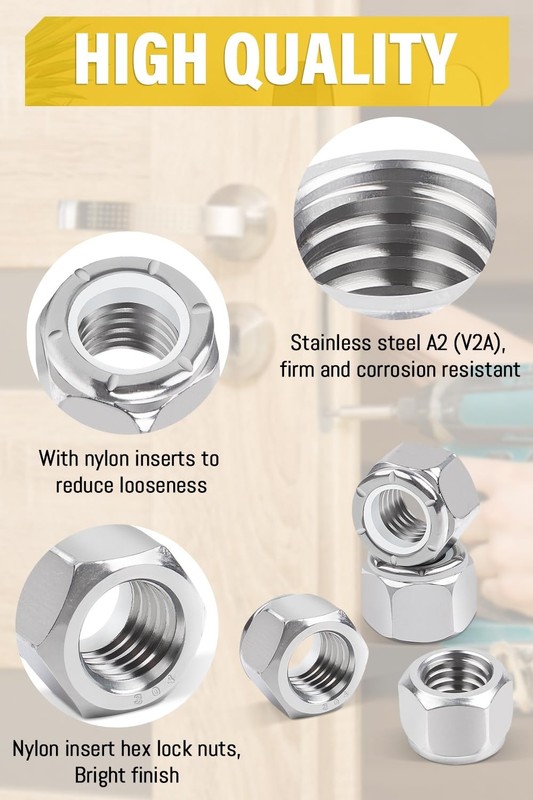 Caianwin 10Pcs 1/2"-13 Nylon Insert Hex Lock Nuts A2 304 1/2"-13, Silver gallery