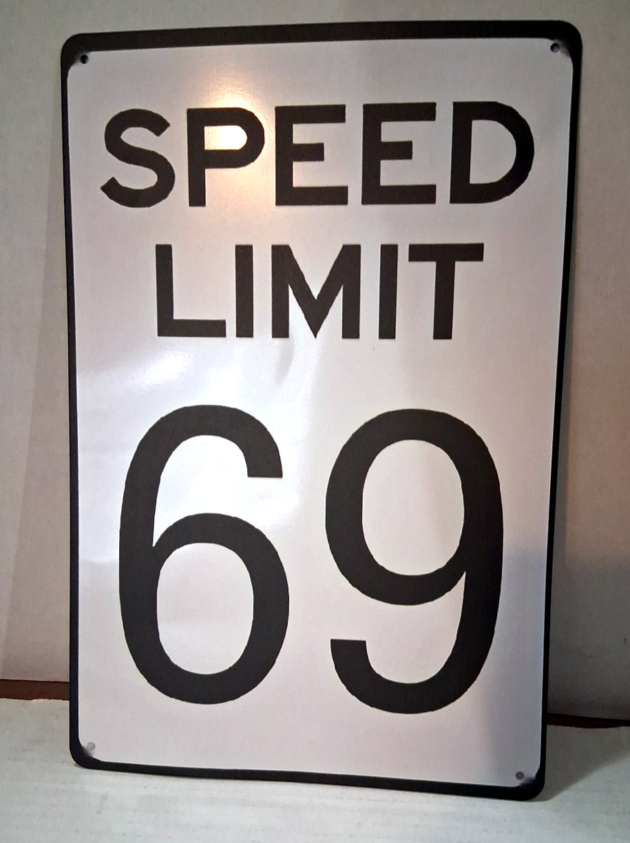 "Speed Limit 69" Humorous Novelty Decor, Tin Metal Wall Sign 12x8 In gallery