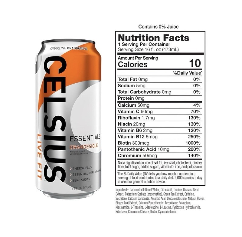 CELSIUS ESSENTIALS Sparkling Orangesicle Energy Drink 16 Fl Oz (Pack of 12) gallery