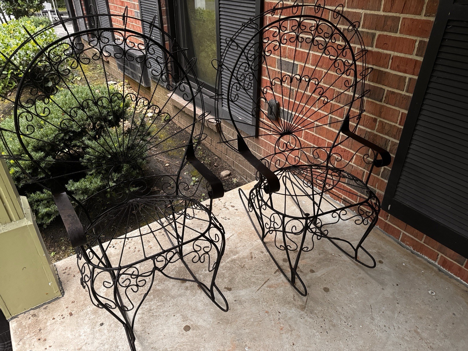 Matte Black Wrought Iron Outdoor Rocking Chair w/ Armrests & Backrest 25in gallery