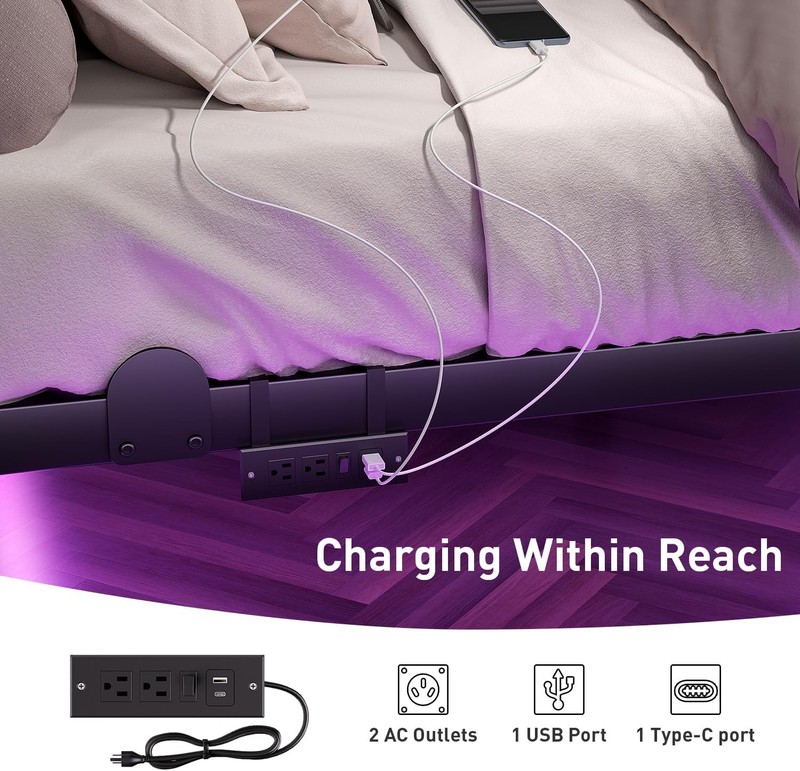 Floating Bed Frame with LED Lights and Charging Station, 14 Inch King Size Float gallery