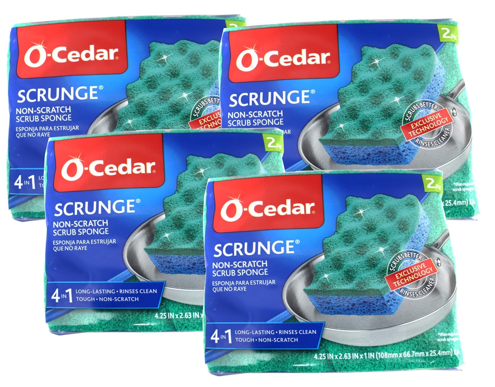 O-Cedar Scrunge Multi-Use Sponge Non-Scratch Long-Lasting, Tough, 2 Count 4 Pack gallery
