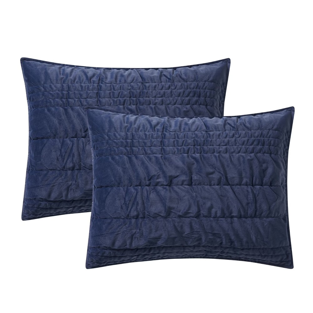 Mainstays Solid Navy Zig Zag Stripe Reversible Crystal Mink Pillow Shams, King