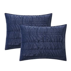 Mainstays Solid Navy Zig Zag Stripe Reversible Crystal Mink Pillow Shams, King